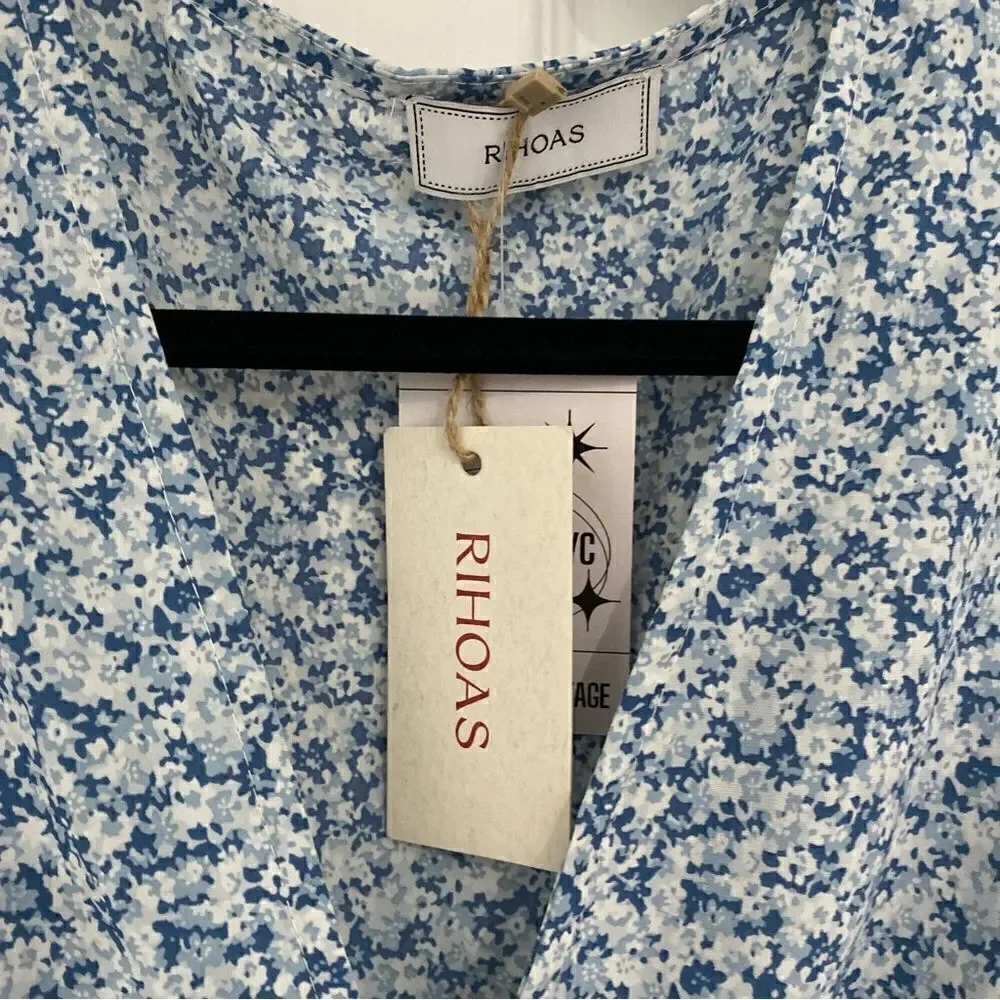 RIHOAS Blue Floral Wrap Dress | Cottagecore Spring Wedding Guest | NWT - Picture 2 of 3